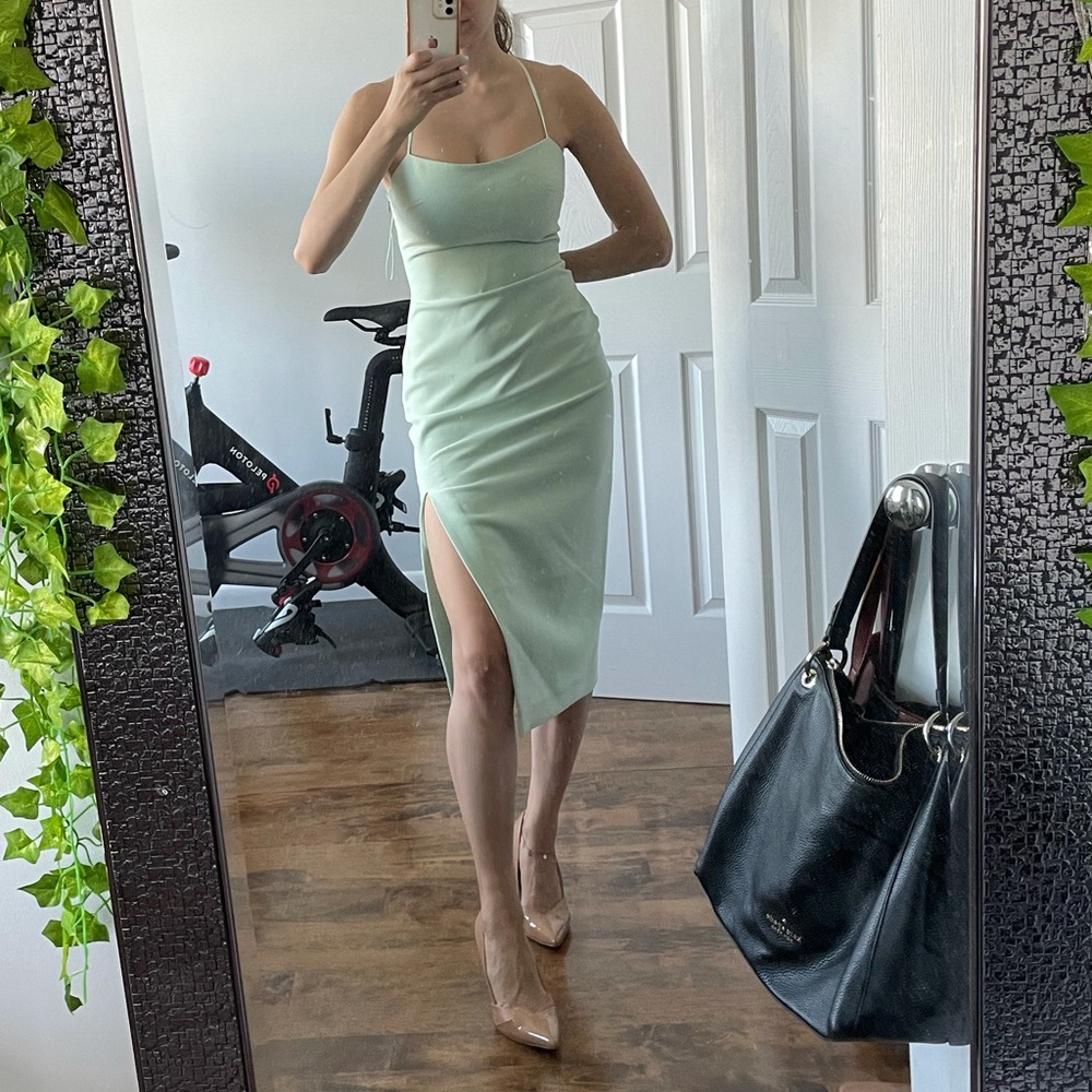 Mint green midi Cinq a Sept dress with side slit - Picture 11 of 11